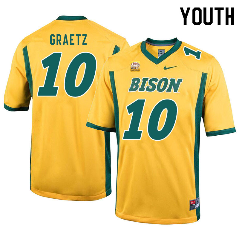 Youth #10 Logan Graetz North Dakota State Bison College Football Jerseys Sale-Yellow - Click Image to Close